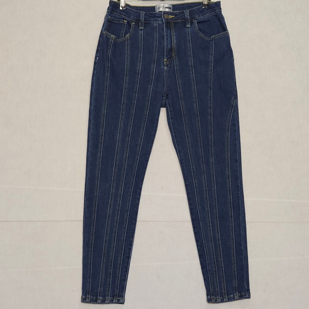 Fashion Nova Womens Size 11 Blue Denim Vertical Seam Jeans High Rise